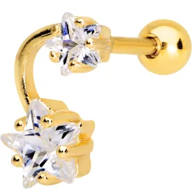 1/4 Clear CZ Gem Gold Tone Star System Cartilage Tragus Earring