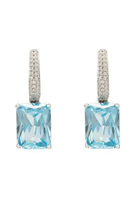 Alexandra Rectangle Drop Earrings Silver Blue Topaz