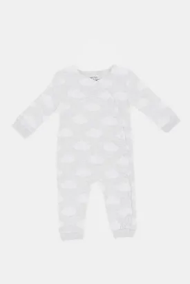 Babies Grey Printed Sleepsuit