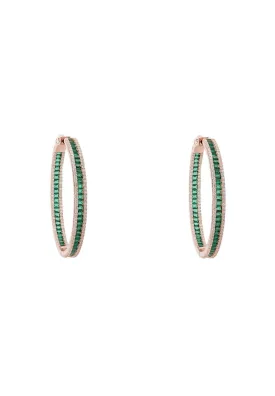 Baguette Large Hoop Large Earrings Rosegold Emerald Green