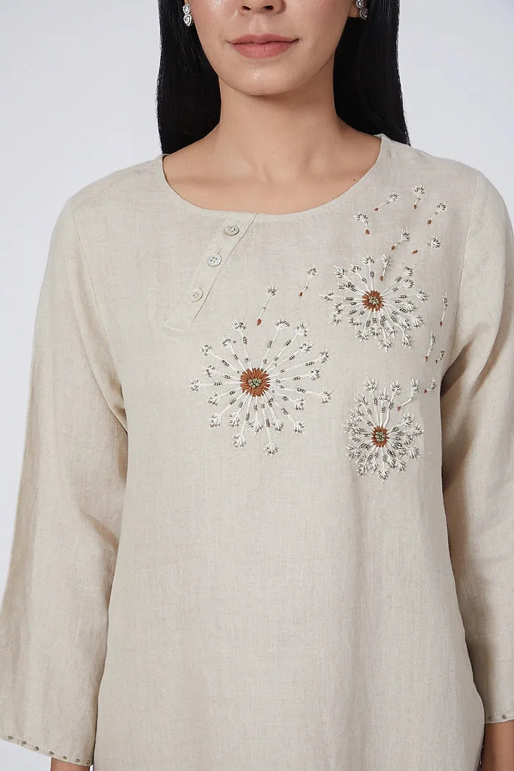 Biege Hand Embroidered Tunic