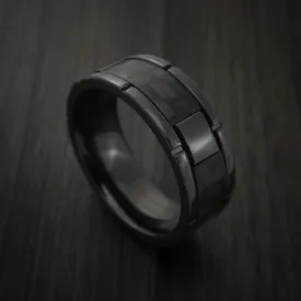 Black Titanium and Carbon Fiber Weave Pattern Men's Ring Custom Made