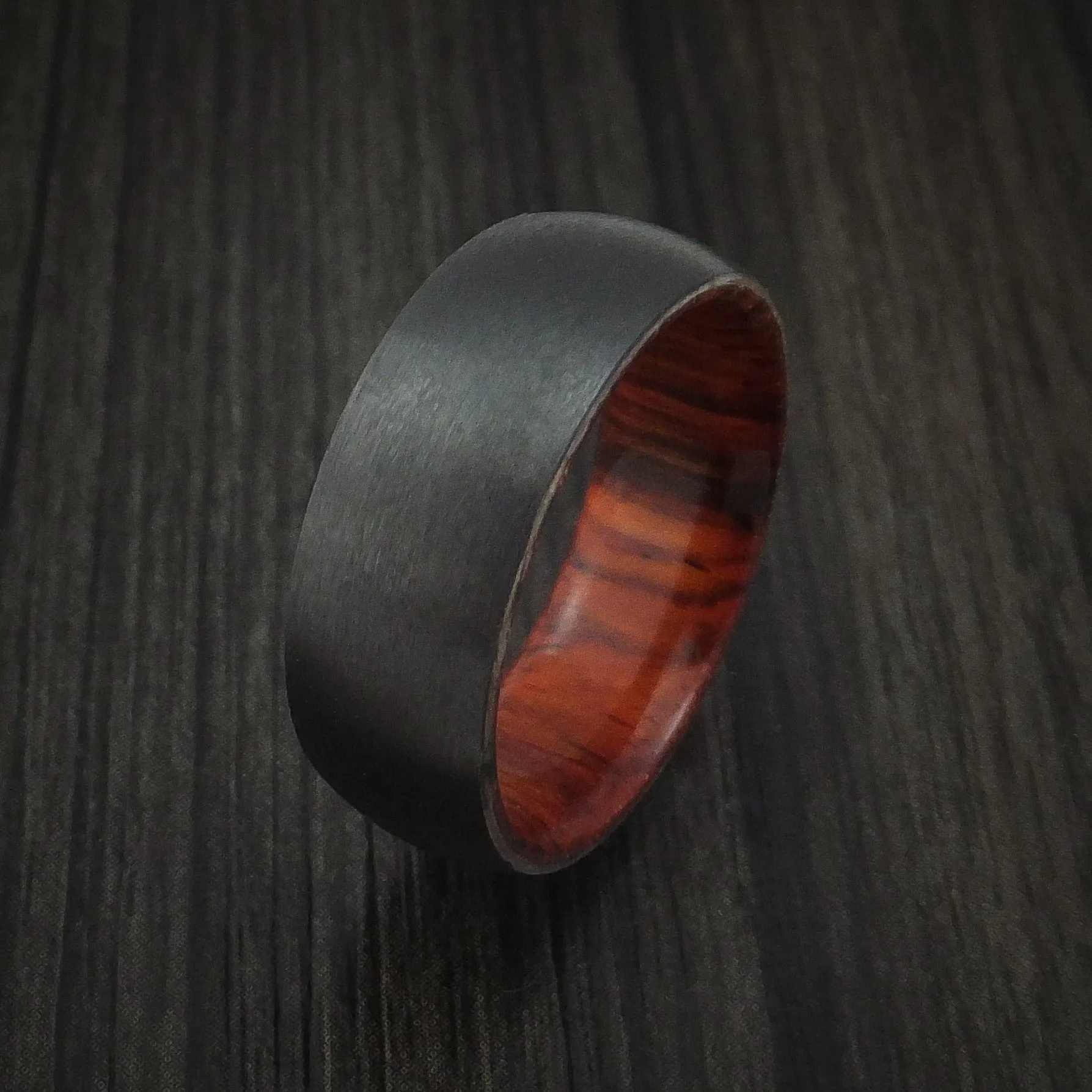 Black Titanium and Hardwood Sleeve Men's Ring Custom Made