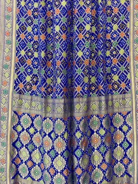 Blue Banarasi Bandhani Pure Georgette Meenakari Saree