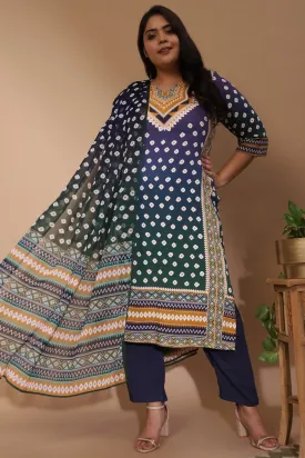 Blue Green Ombre Bandhej Kurta