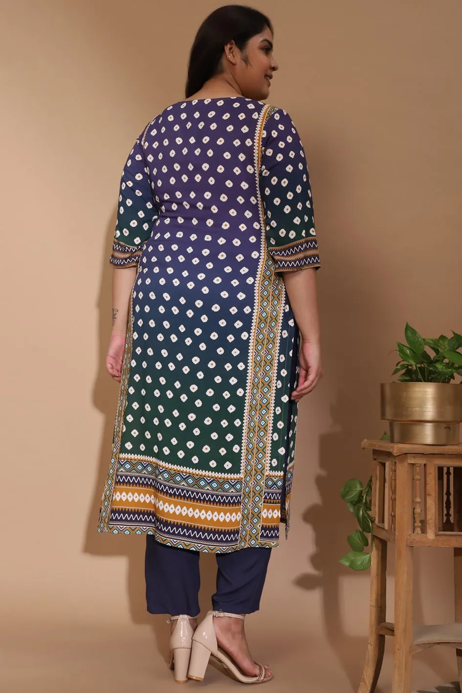 Blue Green Ombre Bandhej Kurta