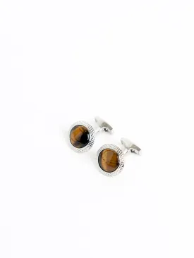 Caramel Brown Tiger Eye Bullseye Cufflinks