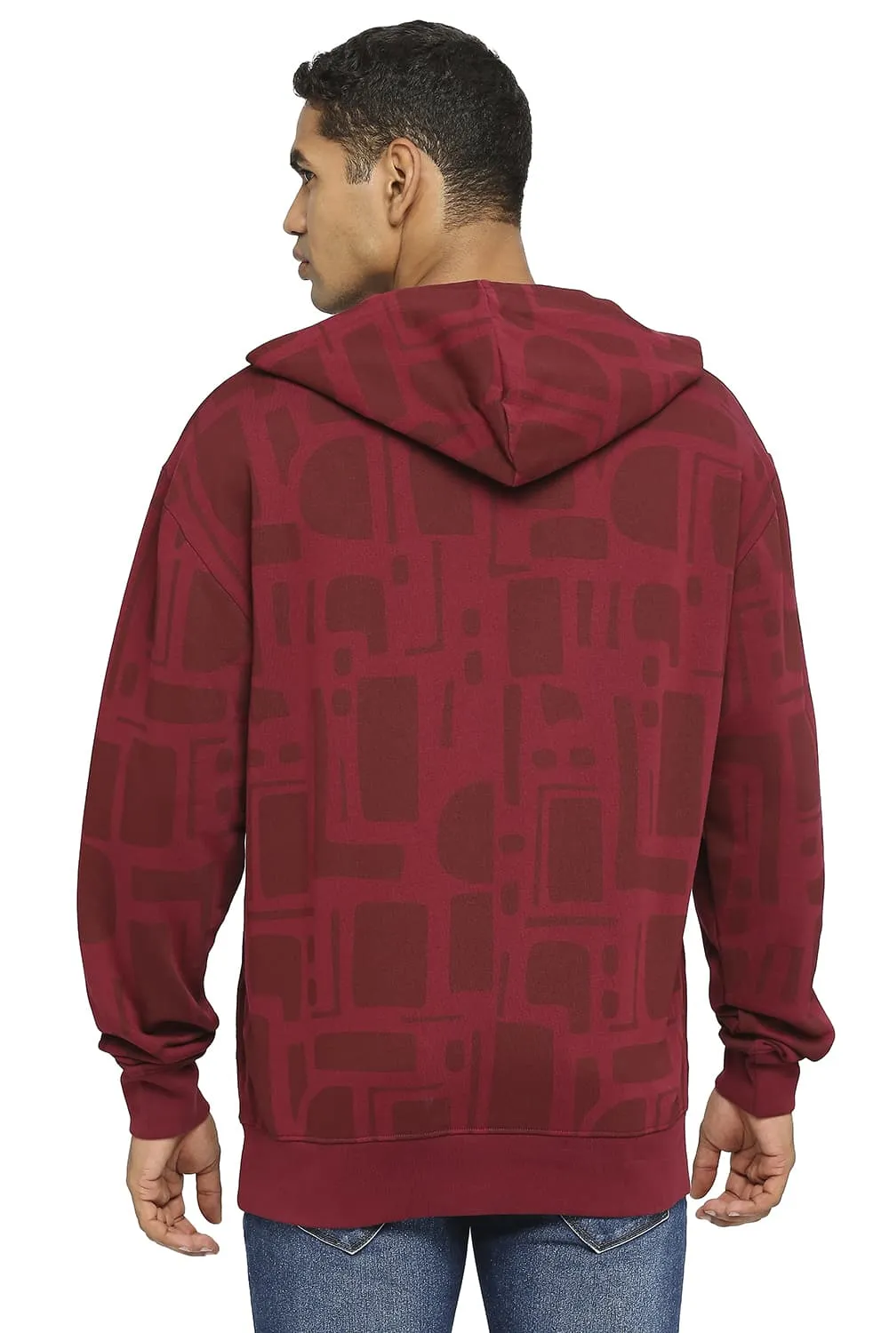 Comfort Fit Cotton Non Brushed Fleece Printed Hood Pullover Sweatshirt