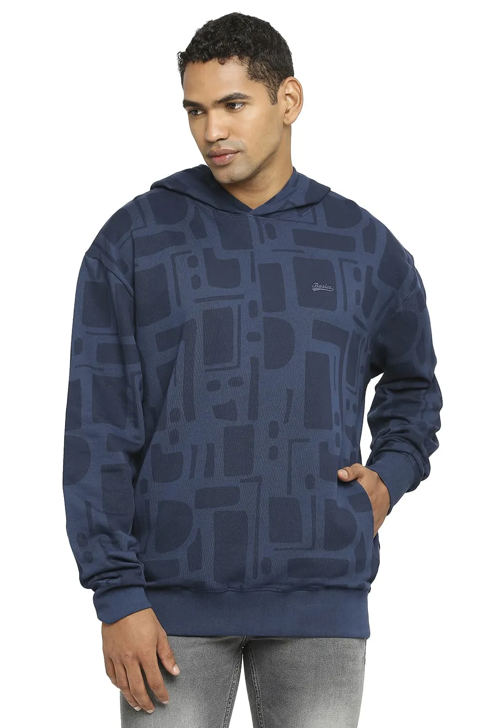 Comfort Fit Cotton Non Brushed Fleece Printed Hood Pullover Sweatshirt