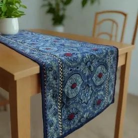 Dining Table Runner in Cotton with Block Print Blue | Eco Friendly Tableware Sustainably Crafted from Pure Cotton | Handmade In India