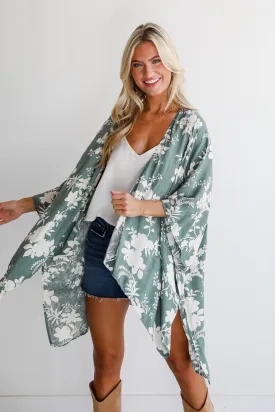 Feeling Flouncy Sage Floral Kimono