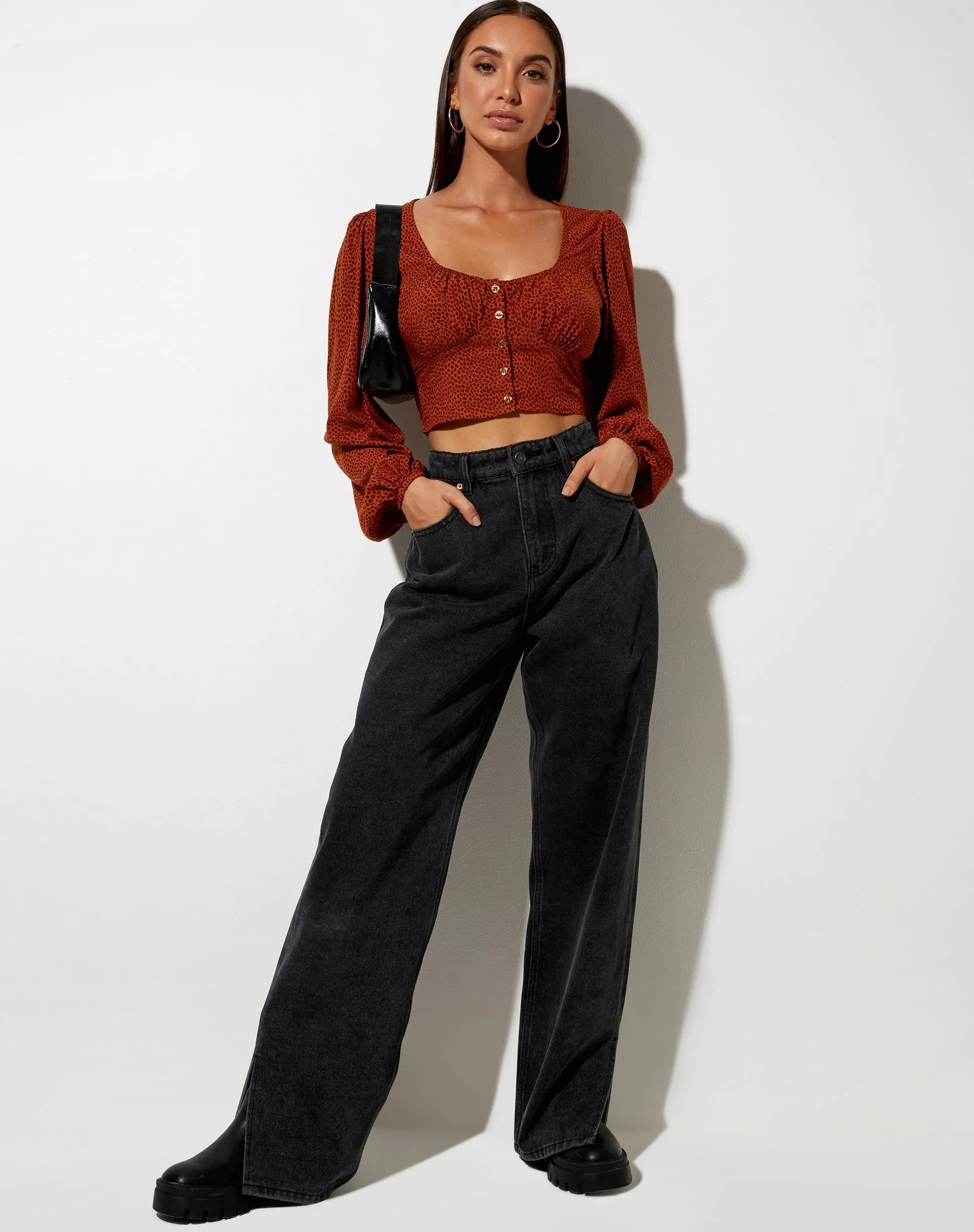 Glario Crop Top in Mini Croc Brown