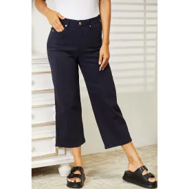 Judy Blue Full Size High Waist Tummy Control Garment Dyed Wide Cropped Jeans