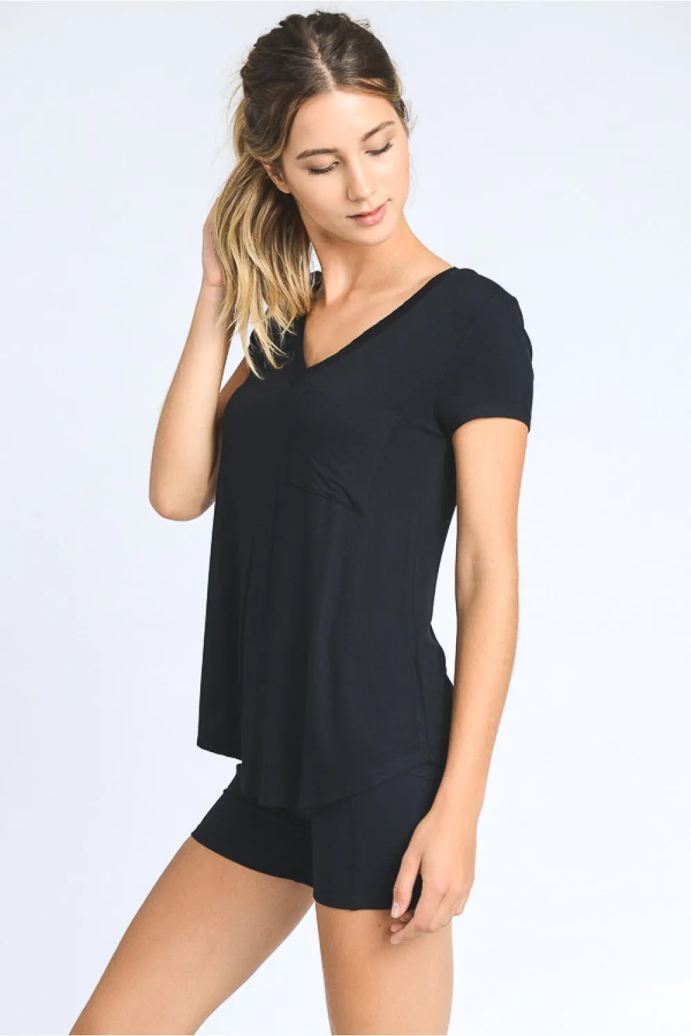 Longline Deep V-Neck Pocket Shirt