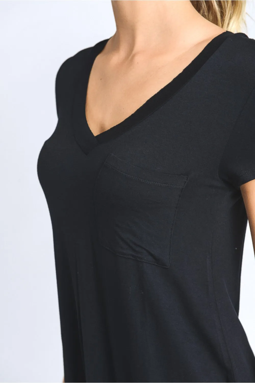 Longline Deep V-Neck Pocket Shirt