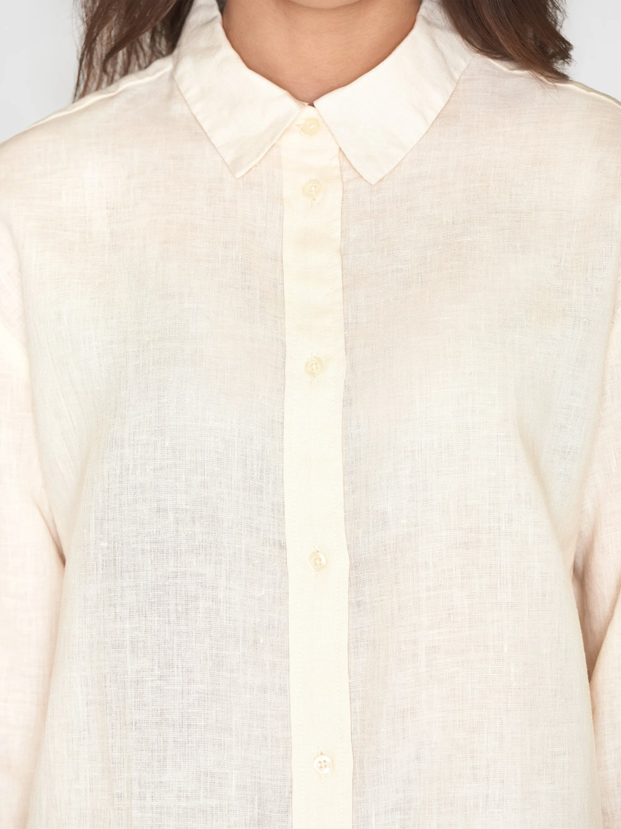 Loose linen long sleeved shirt - GOTS/Vegan - Buttercream