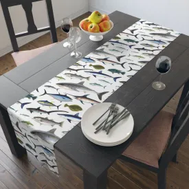 NE Fish White Cotton Table Runner