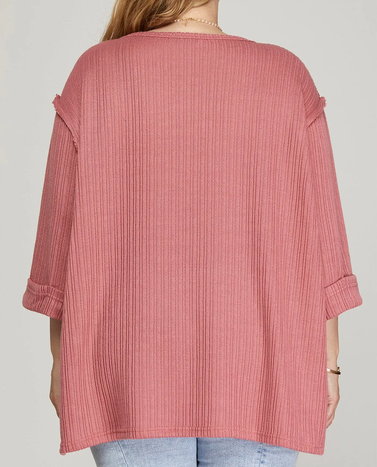 Plus 3/4 Folded Sleeve Knit Top