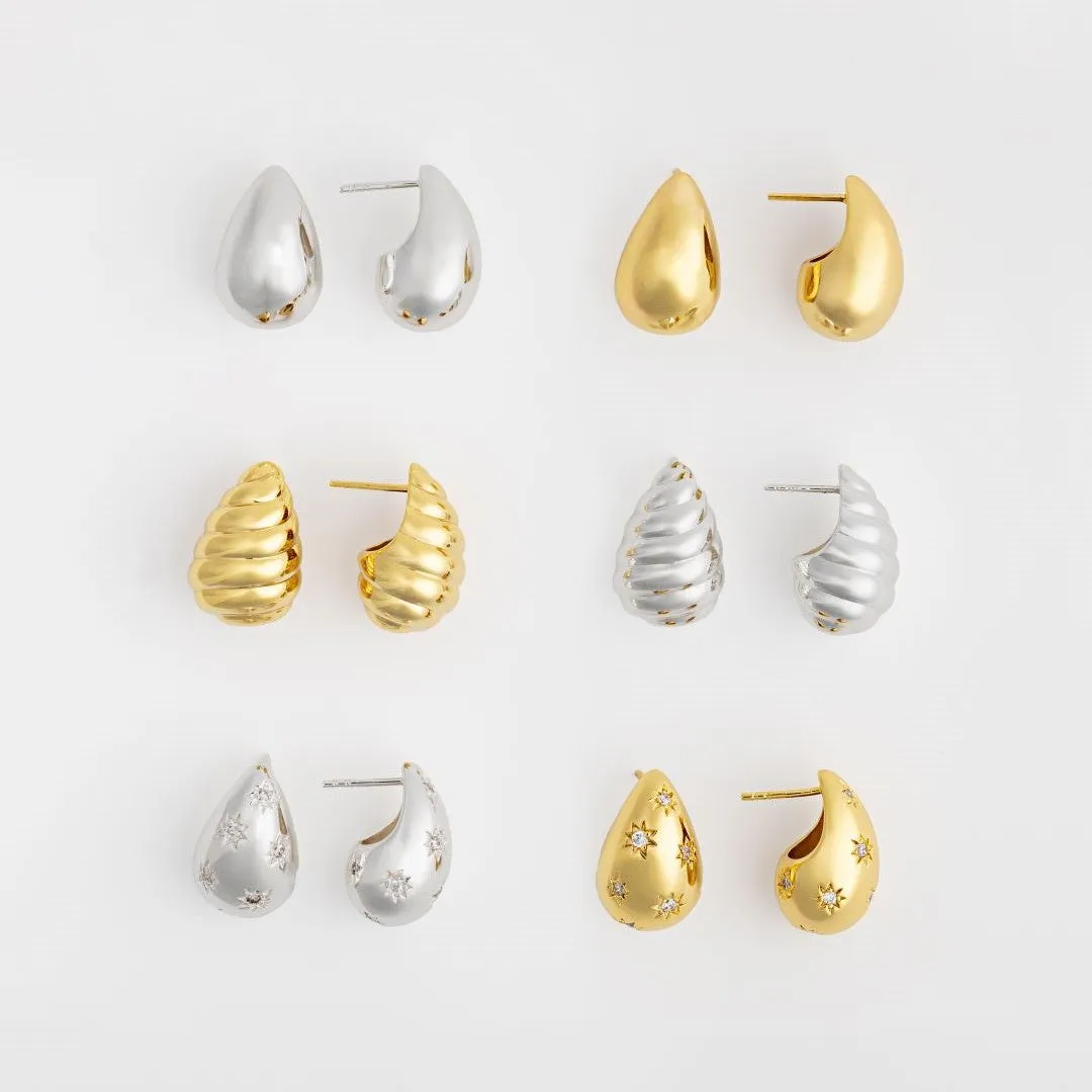 Teardrop Seashell Silver 20mm Stud Earrings