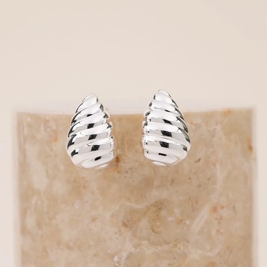 Teardrop Seashell Silver 20mm Stud Earrings